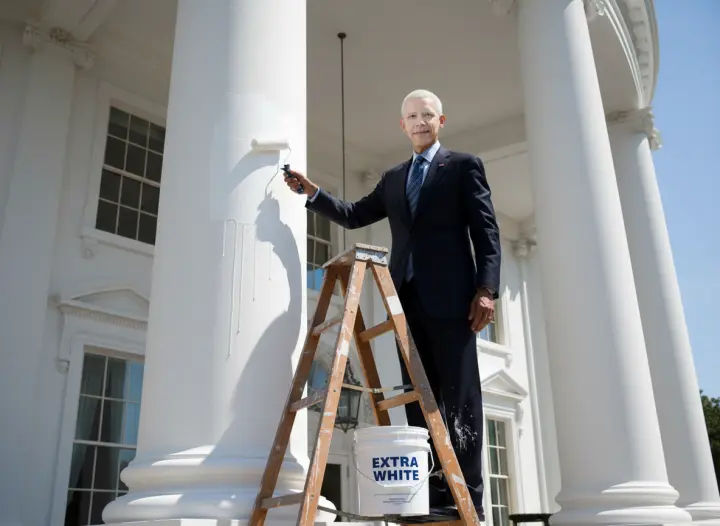 The white house under another coat of white.