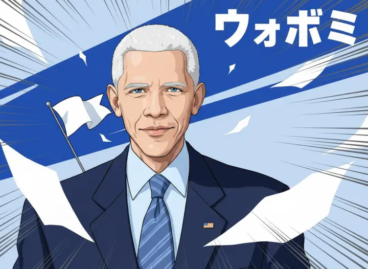 An anime opening still of the pale portrait and a tiny flag.