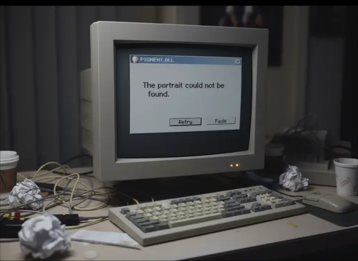 A Windows 95 error dialog whose icon is the pale face.