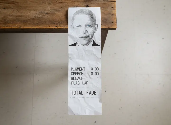 A long receipt with a thermal print of the face and a total of fade.