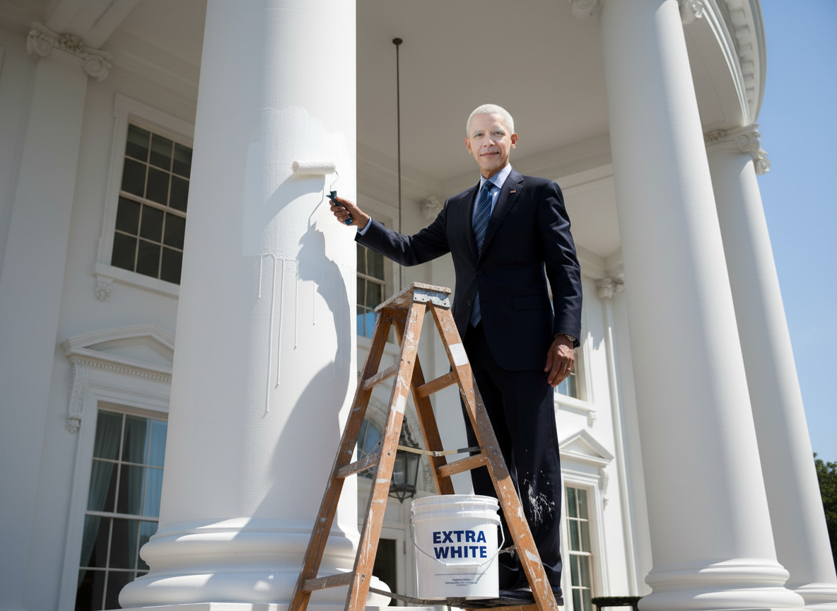 The white house under another coat of white.